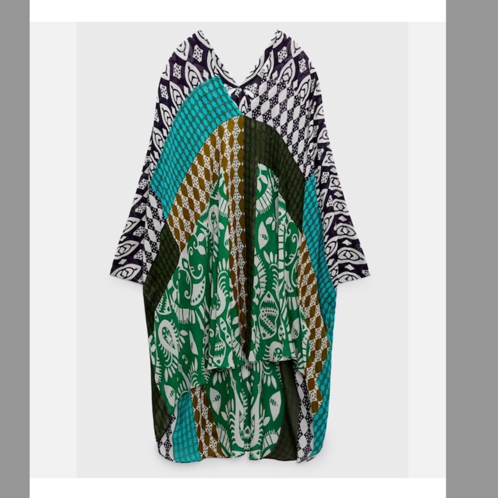 ZARA Loose Short Printed Kaftan Tunic Cover Up Beach Dress Blogger Fave Size M